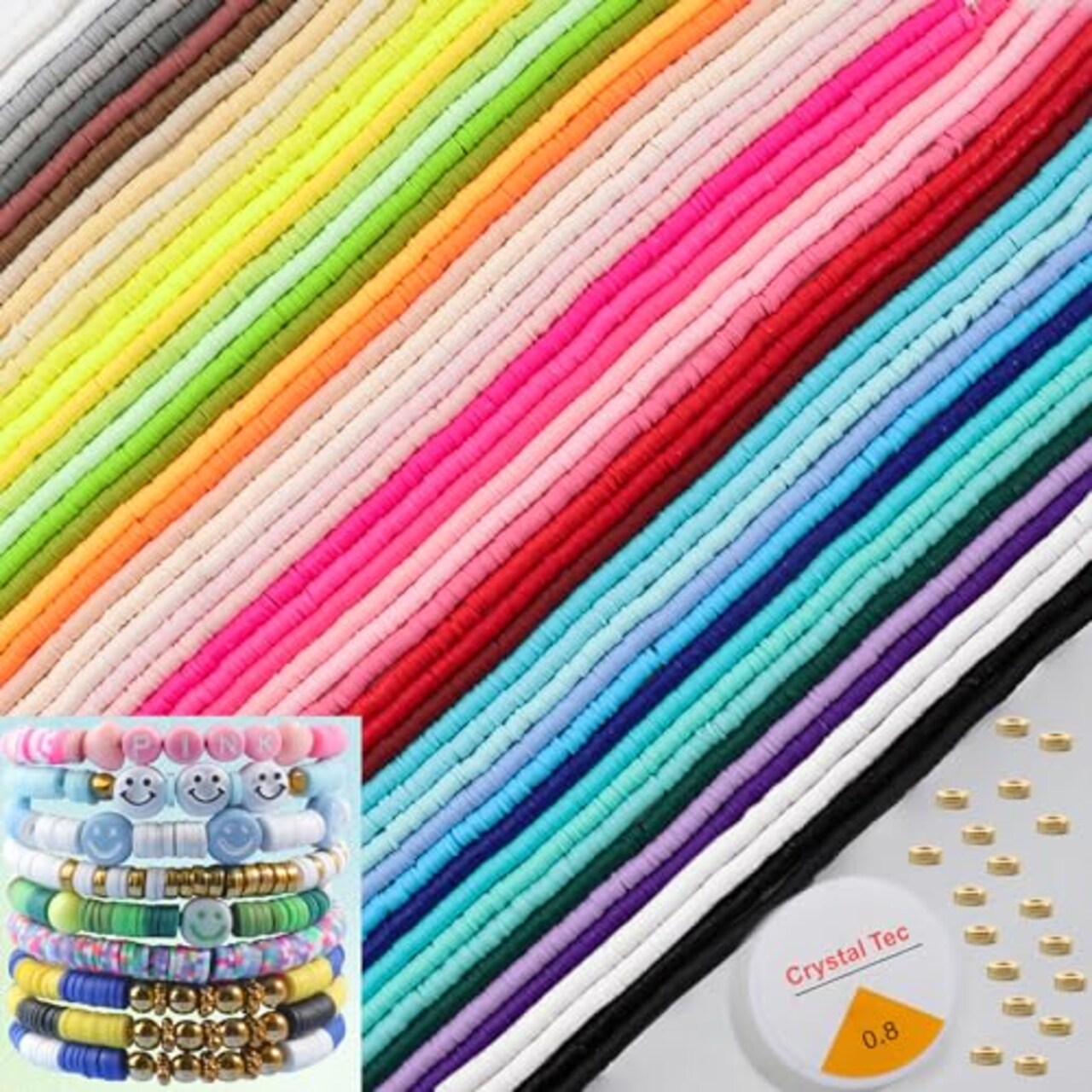 19000pcs 50 Strands Clay Bead Bracelet Kit, 6mm Flat Round Polymer Clay Beads Spacer Heishi Beads for Jewelry Making Earring Necklace